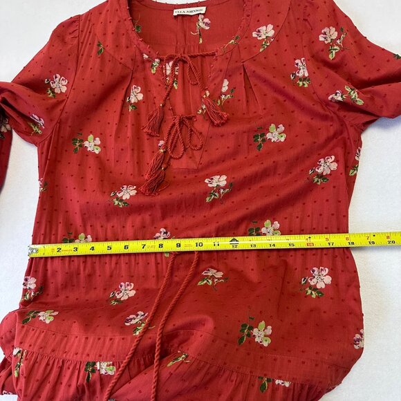 Ulla Johnson Swiss Dot Red Floral Red Clementine Tiered Midi Dress Size 6 - Picture 11 of 12